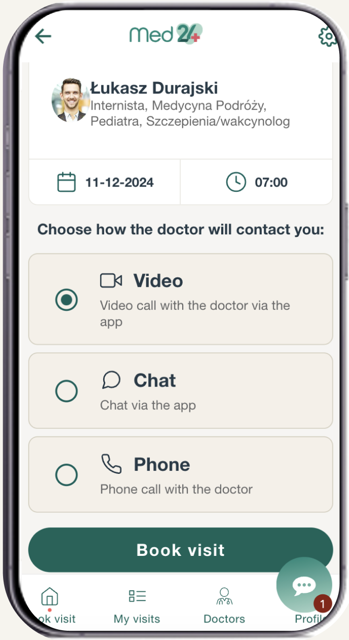 Form of contact - video, chat, phone